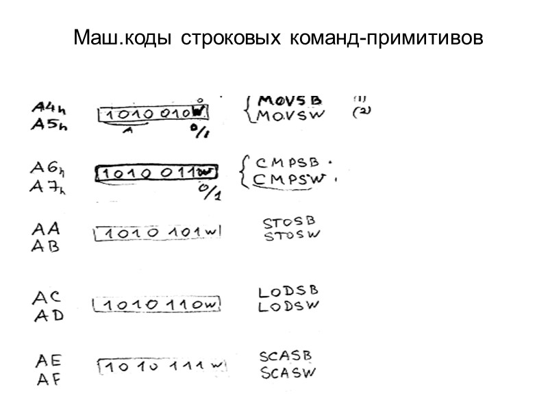 Маш.коды строковых команд-примитивов